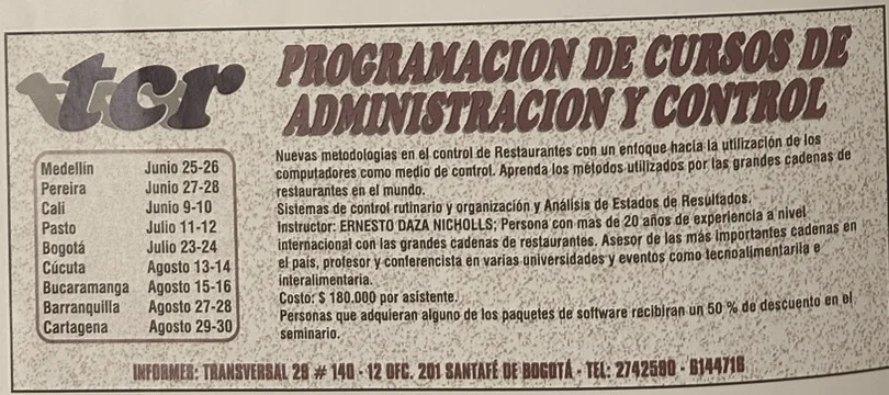 Management and control courses in nine Colombian cities.